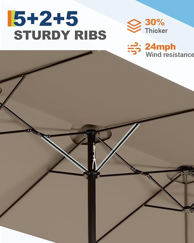 GarveeLife 15 ft Large Patio Umbrella with Lights, 36 LED Lights Double-sided Patio Umbrella with Weighted Base for Poolside Garden Backyard