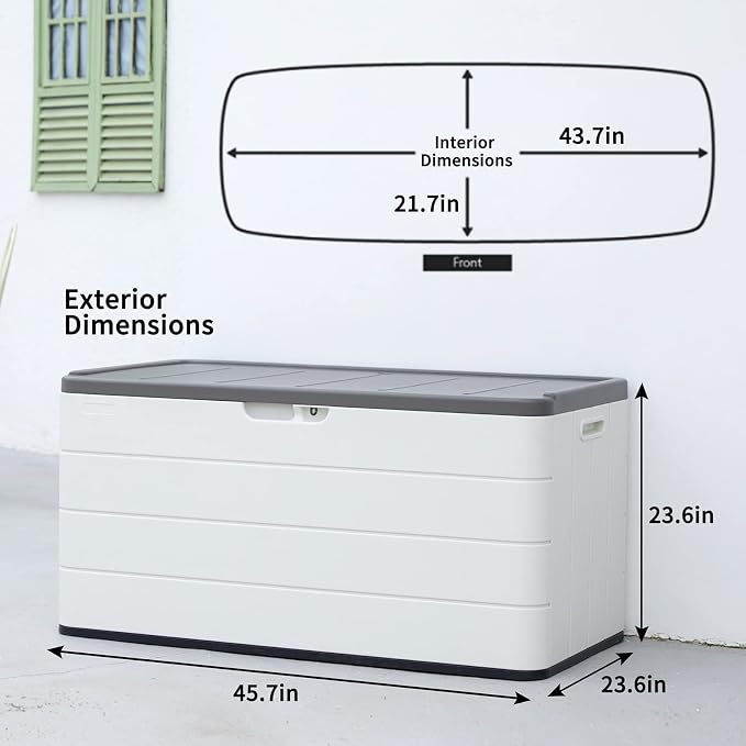 Mrosaa 110 Gallon Outdoor Deck Box, Outside Storage Box Waterproof for Cushion Storage, Garden Tools, Lockable Outdoor Storage Bin, Light Beige