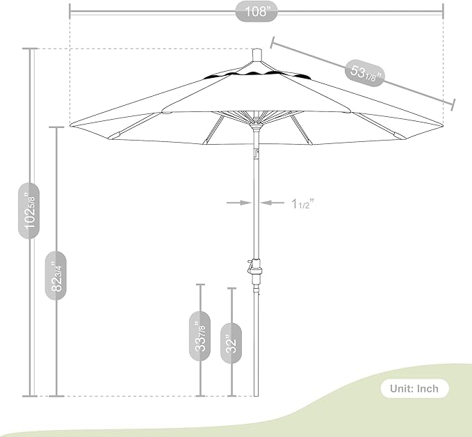California Umbrella 9' Round Aluminum Market Umbrella, Crank Lift, Collar Tilt, Bronze Pole, Sunbrella Spectrum Cilantro