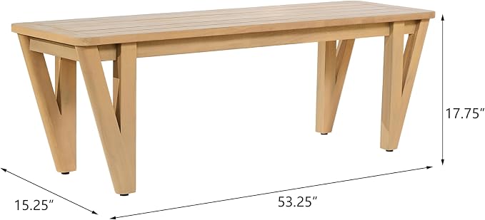 Christopher Knight Home Cove 2 Piece Acacia Wood Dining Table Set for 2, Outdoor Dining Table with Bench Set, Farmhouse Patio Furniture Set with Slatted Design & V-Shaped Legs, Light Teak