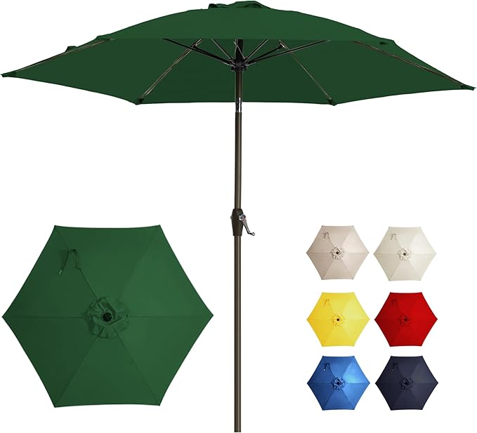 7.5FT Large Outdoor Patio Umbrella with Crank & Tilt - Durable Market Umbrella for Outdoor Patio with 6 Fiberglass Ribs for Poolside,Deck,Yard,Garden