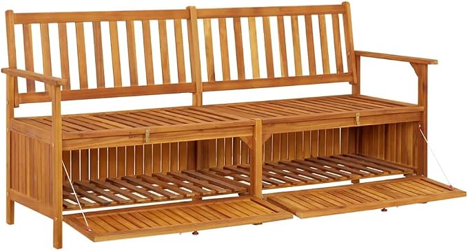 Patio Storage Bench, Outdoor Wooden Deck Box, Solid Wood Patio Furniture for Outdoor Cushions, Pool Storage and Garden Tools, 66.9"x24.8"x33.1", -336