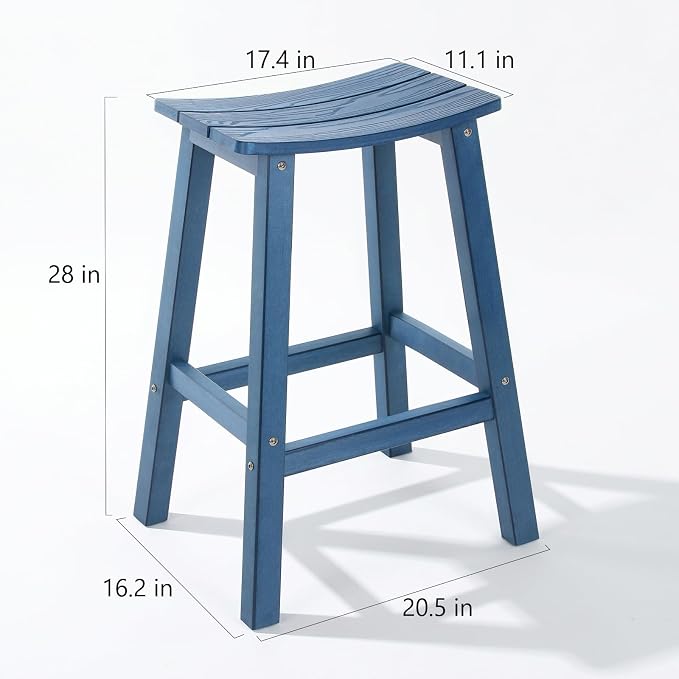 Stoog All-Weather Bar Stools Set of 4, 28" Outdoor Patio Barstools, Low Maintenance HIPS Furniture, Never Rots or Fades, for Kitchen Counter, Deck & Garden, Blue