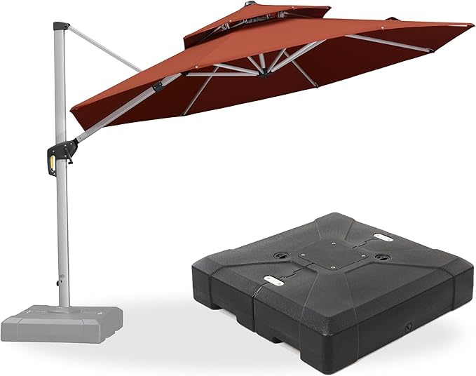 PURPLE LEAF 11 FT Cantilever Patio Umbrellas with Base Included, Large Round Offset Umbrella with 360° Rotation, Outdoor Aluminum Pool Umbrella for Pool Lawn Garden, Brick Red