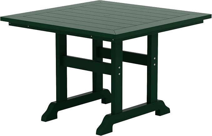WestinTrends Dylan Adirondack Patio Dining Set for 4, All Weather Poly Lumber Outdoor Table and Chairs Set of 4, 43" Trestle Square Dining Table and Seashell Adirondack Dining Chair, Dark Green