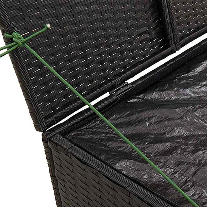 Garden Storage Box - 76.9 Gallon Modern Poly Rattan Deck Box for Outdoor Cushion Storage, Large 291L Rectangular Patio Bin for Gardening Tools and Terrace Accessories, Black