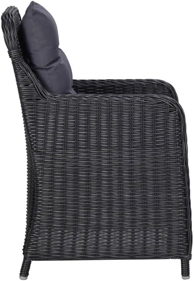 Afuera Living Contemporary 5 Piece Patio Dining Set, Solid Acacia Wood Table and PE Rattan Chairs, Black Oiled Finish, Cushioned Seats, Weather-Resistant, Modern Style for Outdoor Garden, Balcony,