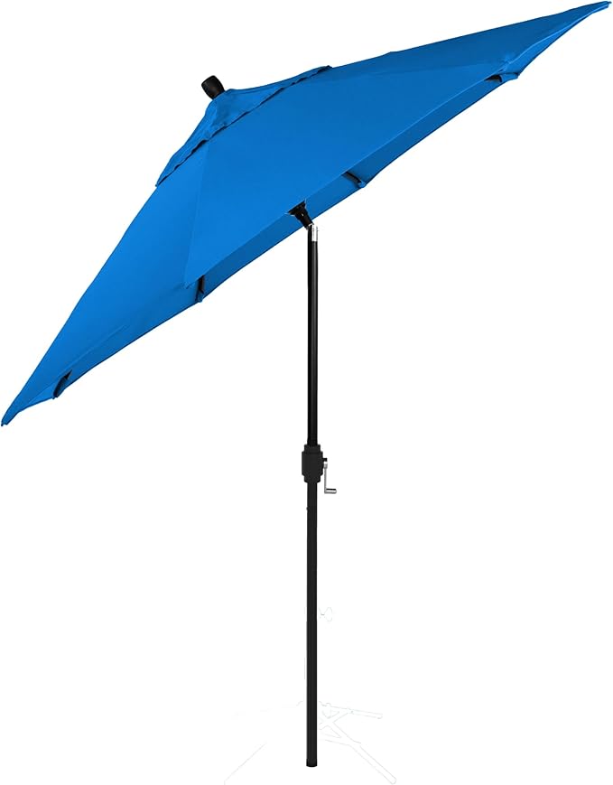 California Umbrella 5-Year-Non-Fading, 9Ft Premium Patio Umbrella, Hand-Crank, Button-Tilt, Black Frame, Solution Dyed Royal Blue Fabric