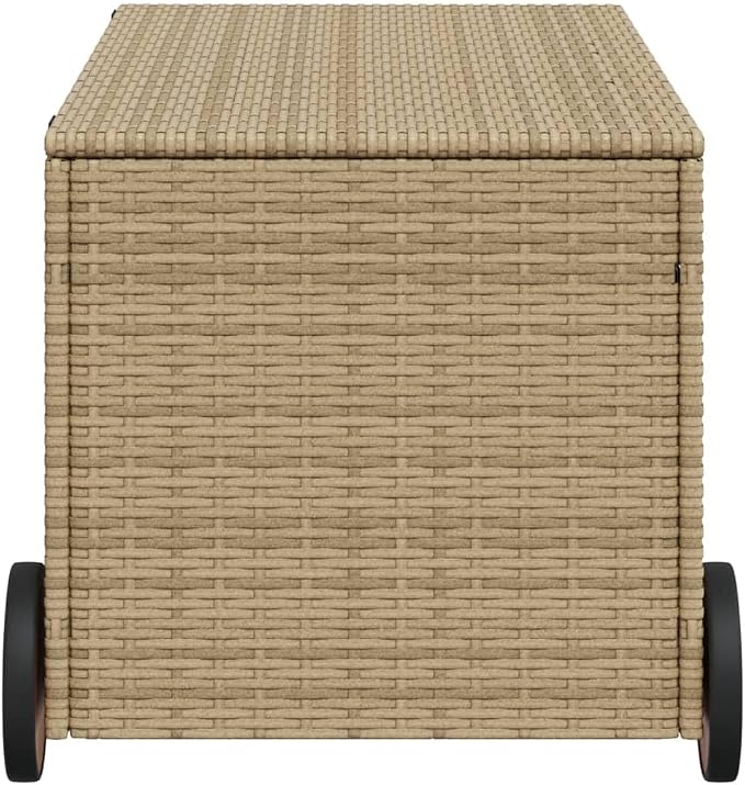 Large Garden Storage Box 190L Capacity Mix Beige PE Rattan Outdoor Storage Container with Wheels and Secure Closure for Patio Balcony
