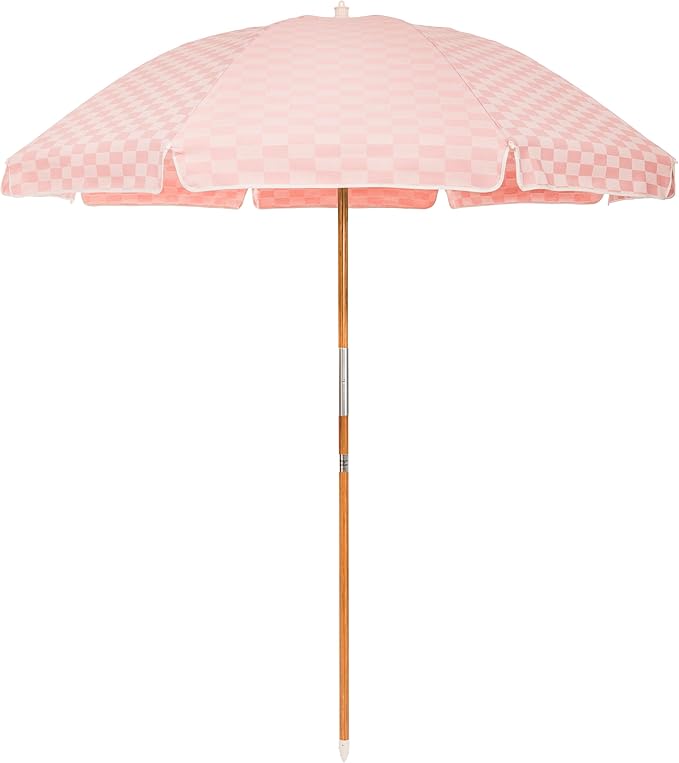 Business & Pleasure Co. Rio Umbrella Scalloped Brim For Beach, Patio or Picnic - 6' Boho Beach Umbrella, 7' Tall Wood Pole, UPF 50+