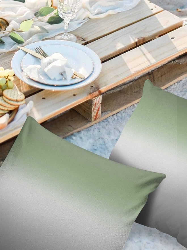 Outdoor Waterproof Throw Pillow Covers Set of 2 Sage Green Pillowcases 26x26 Inches Ombre Green Grey Patio Decorative Pillows Cushion Case Patio Pillows for Couch Bed Chair Garden