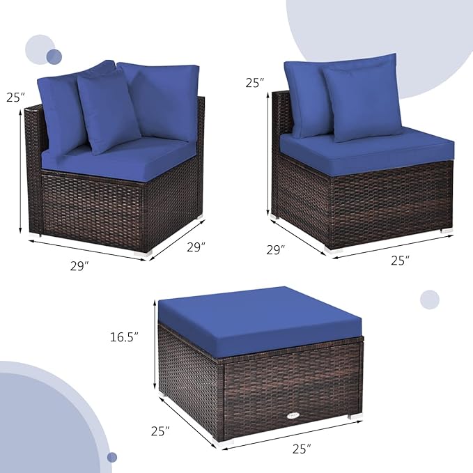 HAPPYGRILL 4 Pieces Patio Conversation Set Outdoor Wicker Sofa Set, Modern Sectional Couch Set with Washable Cushions & Pillows, All Weather PE Rattan Patio Furniture Set