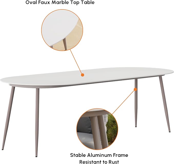 11-Piece Outdoor Dining Set - 94.5'' Sintered Stone Top Dining Table with 10 Rope Woven Armchairs, Aluminum Frame, Cushions for Patio, Garden, and Outdoor Dining