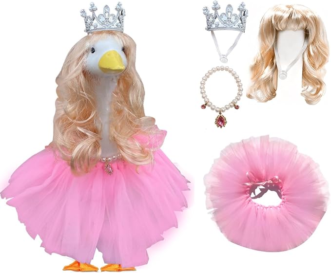 Priness Porch Goose Outfits,Lawn Goose Statue Costume | Fits 17"/23" Lawn Cement Plastic Goose Duck Decorations,for Front Outdoor Courtyard Garden Patio Yard Decoration