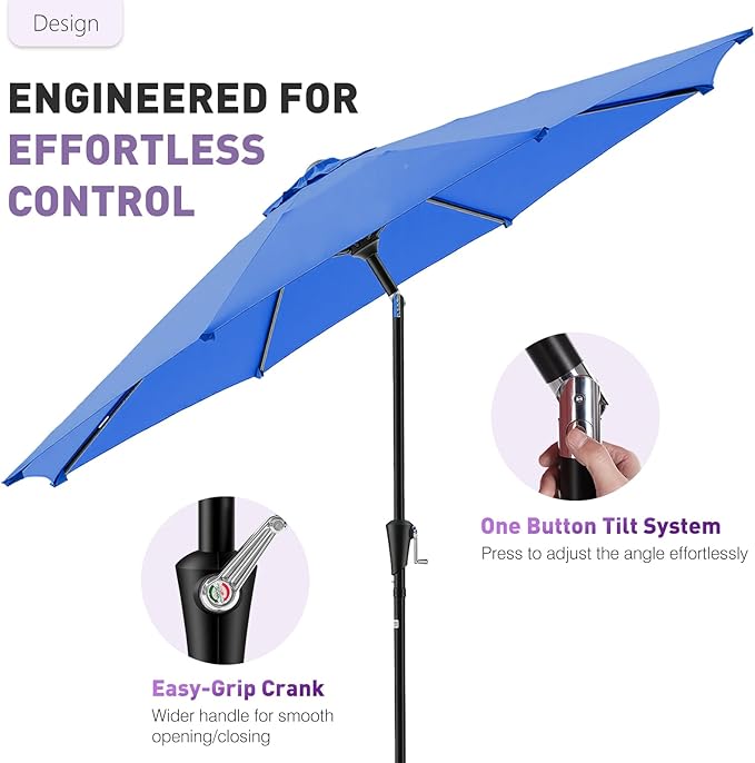 NEWBULIG Patio Umbrella, Outdoor Table Umbrellas with Push Button Tilt and Crank, Sturdy Ribs, Waterproof, UV Protection and Fade Resistant, for Pool, Garden, Market, Backyard