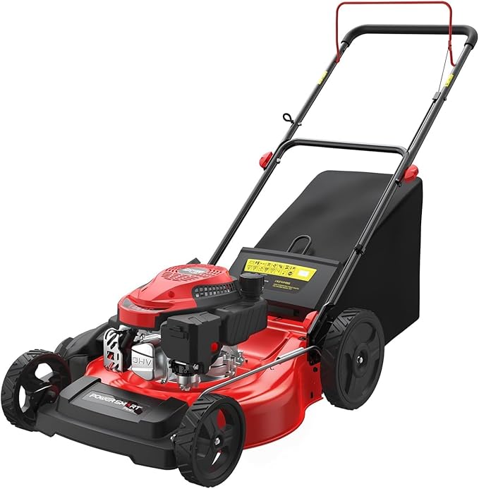 PowerSmart EasyGlide 21-inch 144cc Push Gas Lawn Mower, 3-in-1 Mulch/Bag/Side Discharge, Steel Deck, 6 Height Adjustment