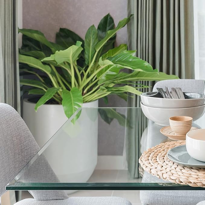 Dulles Glass 60 inch Square Glass Table Top - Tempered - 1/2" Thick Glass Surface, Safe Beveled Edge, Radius Corners, Multipurpose for Dining Table, Patio, Coffee and End Table