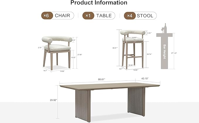 PURPLE LEAF Patio Dining Set 7 Pieces Luxury Modern Conversation Set with Bar Height Stools Aluminum Large Rectangle Dining Table and Chairs with Olefin Cushion Outdoor Furniture Set for Garden Deck