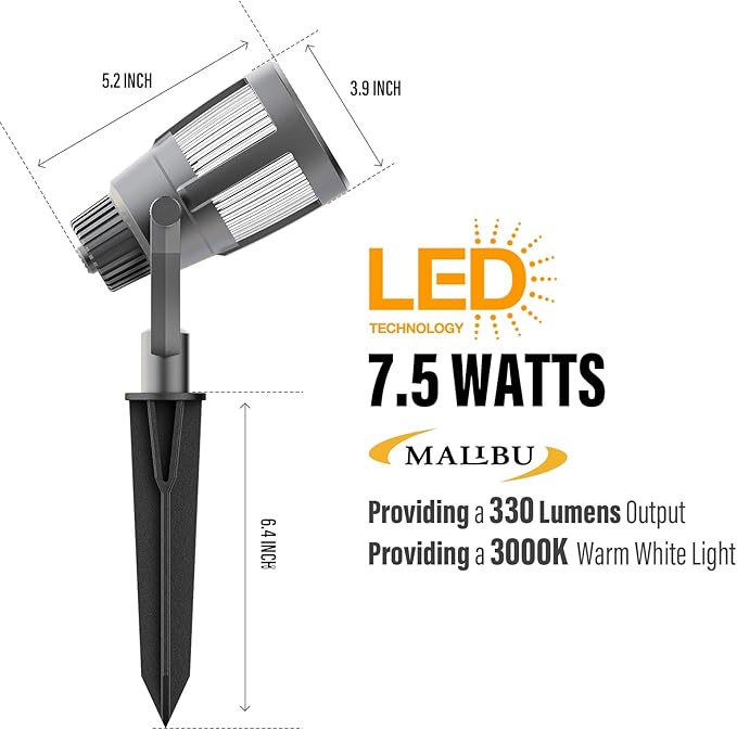 Malibu Prominence LED Floodlight LED Low Voltage Landscape Lighting Outdoor Spotlight Waterproof Lighting for Driveway, Yard, Lawn, Flood, Garden, Outdoor Lighting 8418-2606-01