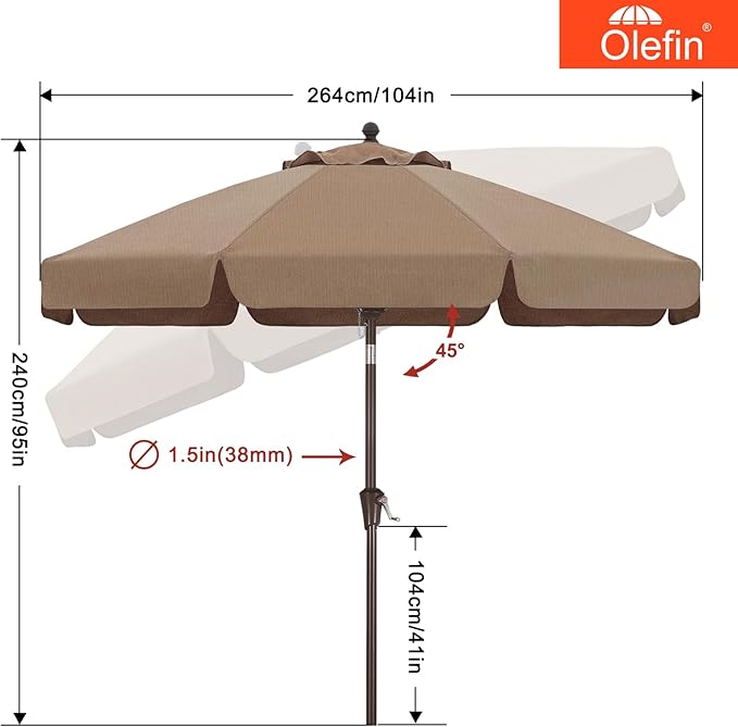 MASTERCANOPY 9ft Olefin Valance Patio Umbrella with Tilt Crank, 5-Year-Non-Fading Canopy & 8 Fiberglass Ribs for Deck, Patio, and Garden