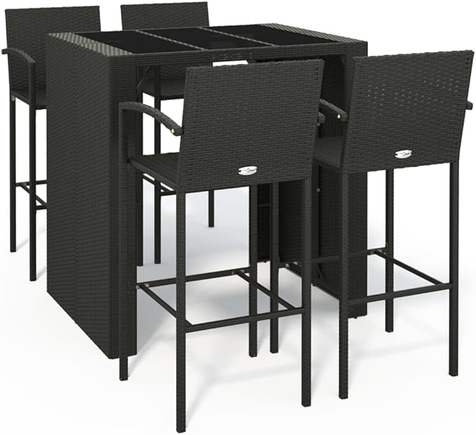 Outdoor Seating Furniture,Outdoor Conversation Sets,5 Piece Patio Bar Set Black Poly RattanSuitable for Patio, Garden, Gazebo Low