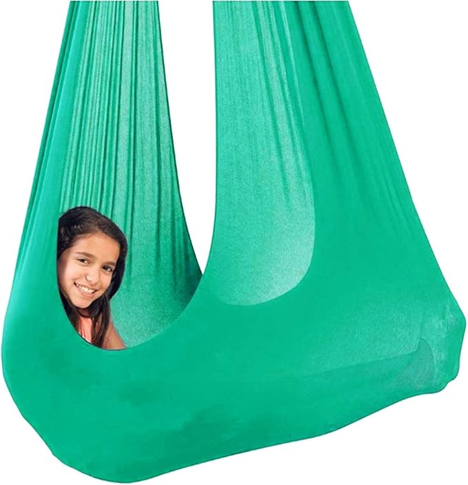 Sensory Swing for adults Indoor kids Therapy Swing Calming Snuggle Hammock durable soft strong fabric swing Excellent stretchability Includes Hanging Hardware ( Color : Lake green , Size : 1.5M x 2.8M