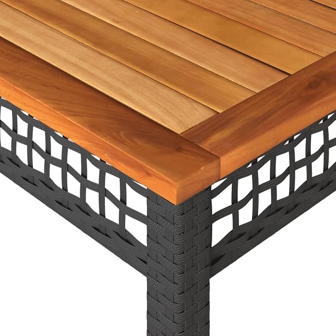 vidaXL Patio Table, Outdoor Dining Table, Patio Furniture, Rectangular Garden Table for Lawn Backyard, Black Poly Rattan Acacia Wood