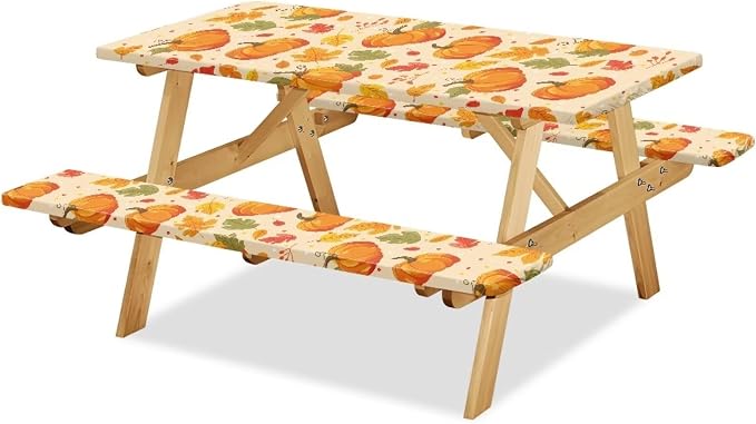 Fall Picnic Table Cover Fitted Picnic Table Cover with Bench Covers Picnic Table Cover Set of 3 Camping Rectangular Tablecloth Suitable for Family Gatherings Vacations Outdoor