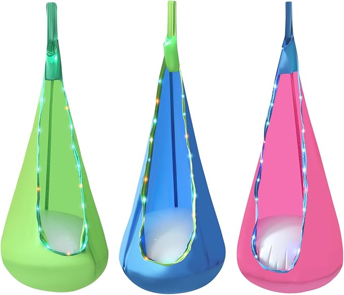 3PCS Light Up Kids Pod Swing Seat Upgraded Kids Hanging Hammock Swing with Light