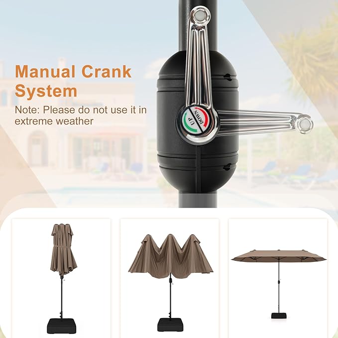 Giantex Patio Umbrella with Base, Double-Sided Outdoor Umbrella with Crank Handle, Umbrella Base Stand with 2 Sandbags, 12 Metal Ribs, Market Umbrellas for Garden Poolside Deck