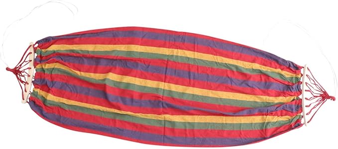 Single Person Rainbow Striped Hammock Outdoor Leisure Swing with Anti-tip Design, Wide Cotton Canvas for Camping and Travel, Portable Red Hanging Hammock for Adults