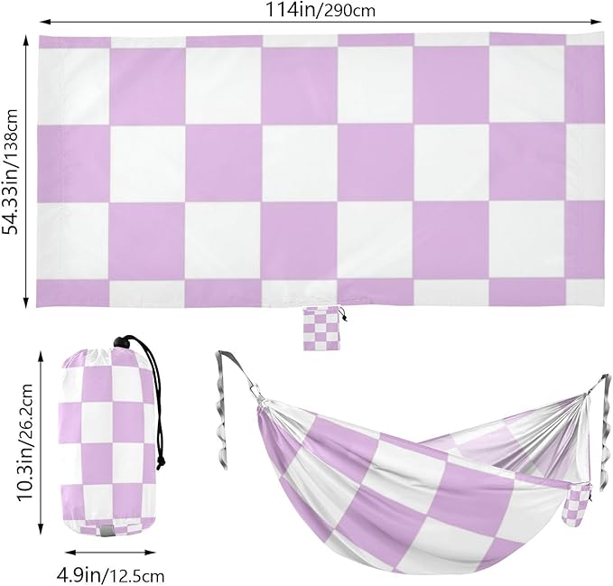 Purple and White American Plaid 330lb Capacity Camping Hammocks with Tree Straps Hanging Hammock for Indoor Outdoor Patio jamaca para Patio