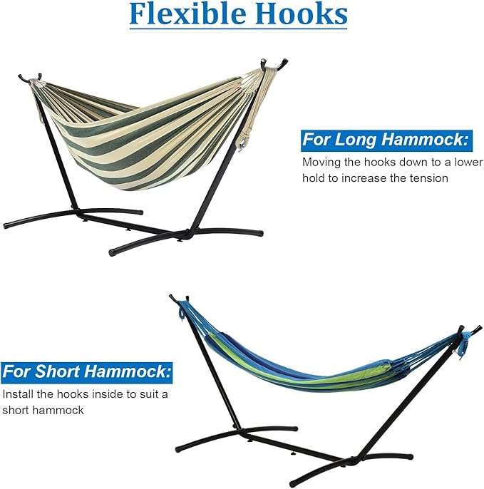 Hammock Stand Only, Heavy Duty Adjustable Steel Hammock Stand 9 Ft, Hammock Base with Portable Carrying Case, Adjustable 6 Optional Hook Positions, Easy to Assemble, Black, 400 LBS Capcity