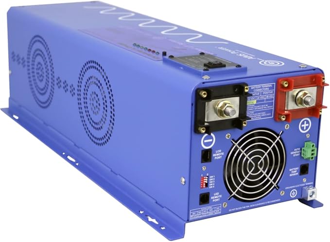 AIMS Power PICOGLF4012120240VS Pure Sine 4000W Low Frequency Inverter Charger, 12000W Surge for 20 Seconds, 120/240 VAC Output Split Phase Charges, 115 Amp Battery Priority Selector