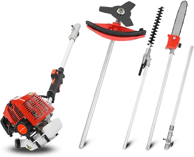 Gas Weed Eater, 5 in 1 Multifunctional Cordless Hedge Trimmer String Trimmer 52cc 2 Stroke 8500Rpm Brush Cutter Garden Tool
