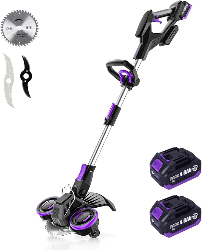 Cordless Weed Wacker, GearBrushless Motor, 20V 5.2Ah Battery Powered, 3 in 1 Edger/Mower/Trimmer with Metal Blade (Two 4.0A Batteries)