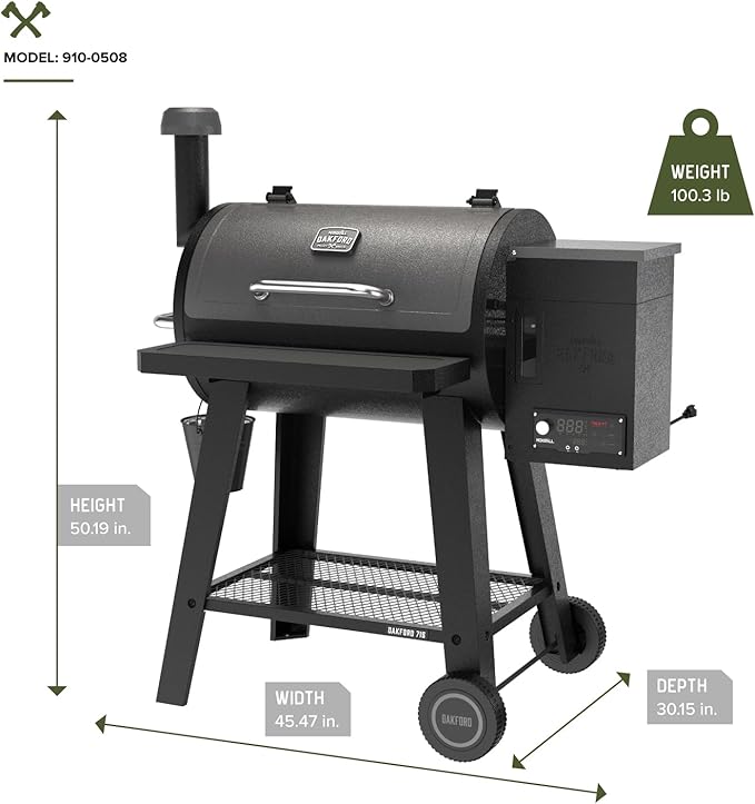 Oakford 715 Wood Pellet Grill with 715 SQ In Cooking Area, Steel Wire Grates, I-Site View Indicator, Heavy Duty Pellet Smoker Grill with Bluetooth Connectivity - 910-0508