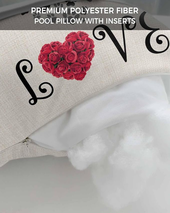 Outdoor Pillows Covers with Inserts Rose Love Dog's Paws Shape Heart Waterproof Recliner Pillow with Adjustable Strap Throw Pillows for Patio Furniture Pool Lounge Chair, 12x20 inch, 2PCS