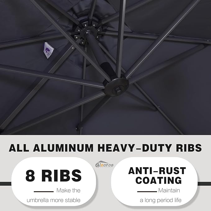 10ft Offset Hanging Market Patio Umbrella w/Cross Base, Outdoor Large Round Aluminum Cantilever Umbrella w/Easy Tilt Adjustment, Fade Resistant Waterproof 8 Ribs Canopy, for Yard, Garden & Dec