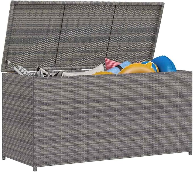Grey Poly Rattan Garden Storage Box Collapsible Design with Water-Resistant Finish and UV Resistant Materials for Outdoor Space