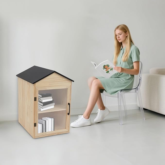 Library Book Exchange Box Weatherproof Wood Cabinet for DIY Outdoor Indoor Book Storage,Literature Exchange Box for Community,Schools & Neighborhood Sharing (TypeD)
