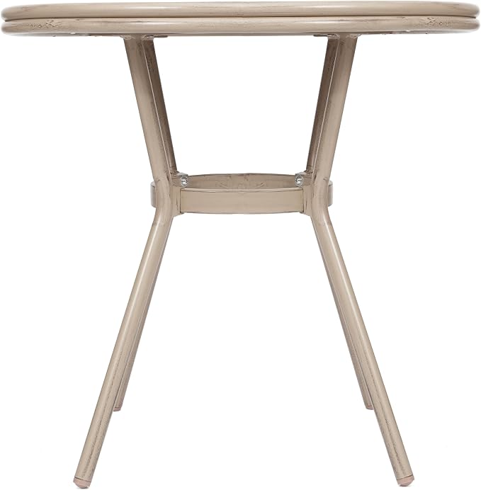 Flash Furniture Marseille Indoor/Outdoor Commercial Bistro Table - Tempered Glass Top - Textilene Fabric - Lt NAT Bamboo Print Aluminum Frame - 31.5" - Blk/Wht