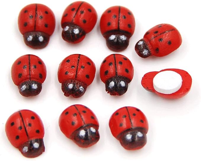 Shindel 100-Pack Wooden Ladybug Stickers, Self-Adhesive Realistic 3D Decor for DIY Crafts, Scrapbooks, Home Garden & Party Decoration