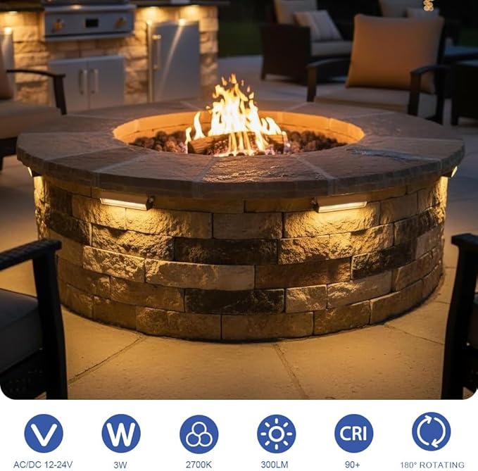 JESLED 4 Inch Retaining Wall Lights 3W LED Hardscape Lighting 12V-24V Low Voltage Step Lights 2700K Warm White Waterproof Outdoor Landscape Lighting for Patio Walls Stairs, 12Pack