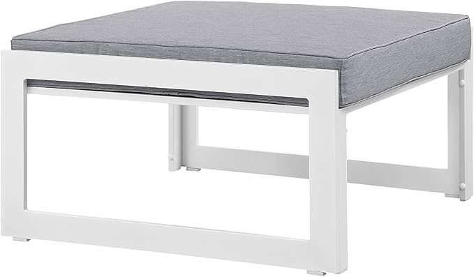 Modway Fortuna Aluminum Outdoor Patio Ottoman in White Gray