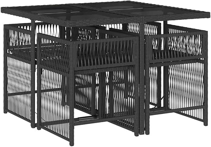 5 Piece Garden Dining Set Black Outdoor Patio Furniture with High Back Chairs Cushioned Rectangular Table, Weather Resistant for Backyard Deck Entertaining Family Gatherings