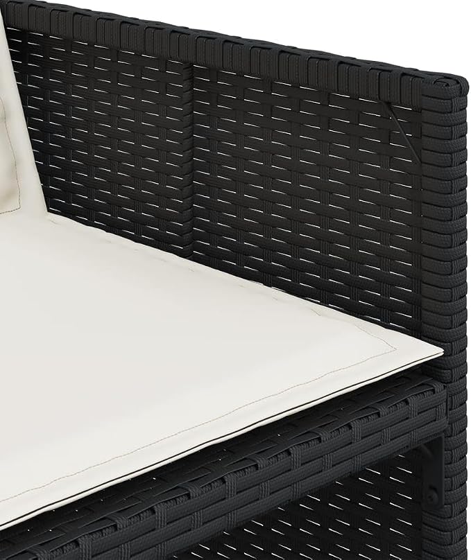 15-Piece Patio Dining Set with Cream Cushions Black Poly Rattan Outdoor Furniture Set for Backyard Garden Porch Balcony