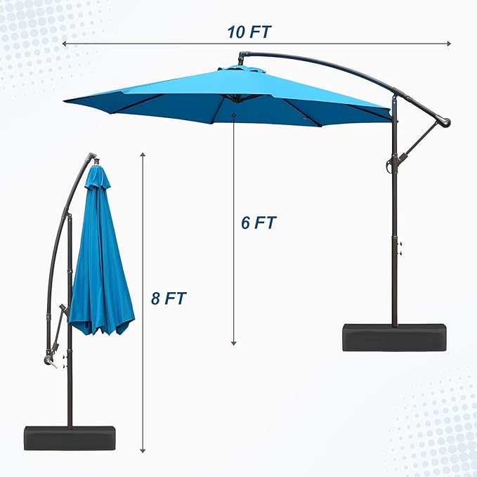BPS 10ft Patio Umbrella with Base Included, Outdoor Offset Cantilever Umbrella with Easy Tilt Adjustment, UV-Blocking Polyester Shade, 8 Ribs for Backyard, Poolside, Lawn and Garden