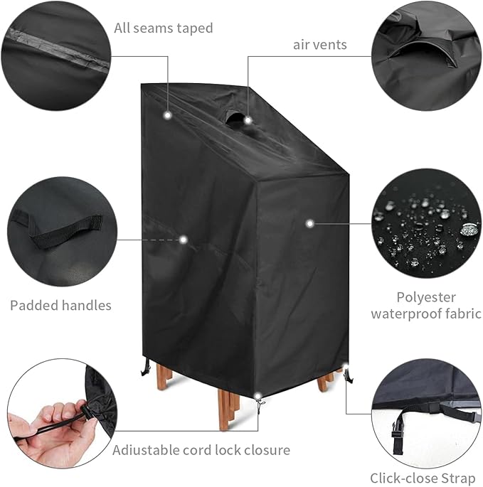 Stacking Chair Cover, 420D Patio Chair Cover, Outdoor Patio Furniture Covers for Stacked Chairs, Outdoor Lawn Dining Chair Covers 1 Pack (28" W x 28" D x 49" H)
