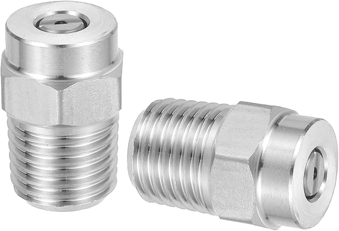 uxcell 2Pcs Pressure Washer Nozzle, Stainless Steel Thread Nozzles Tips, Universal Replacement for Undercarriage Cleaner Water Broom, 1/4 Inch NPT Male, 25 Degree 050 Orifice